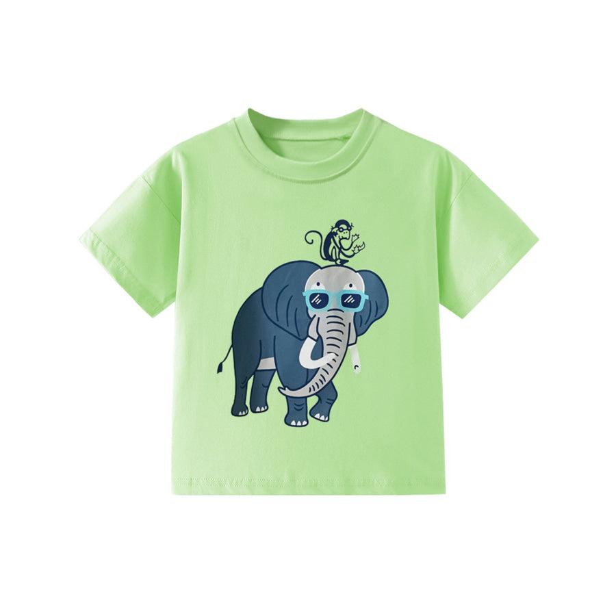 Children’s Elephant Graphic Round Neck T-Shirt Apparel and Accessories