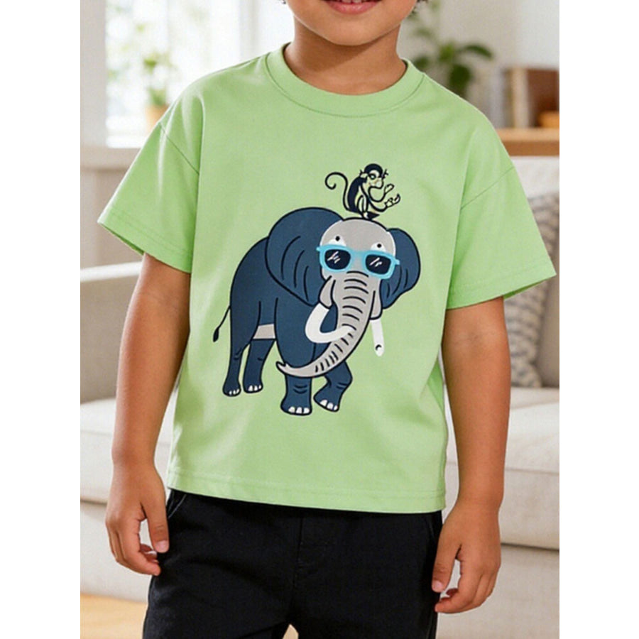 Children’s Elephant Graphic Round Neck T-Shirt Light Green / 2-3Y Apparel and Accessories