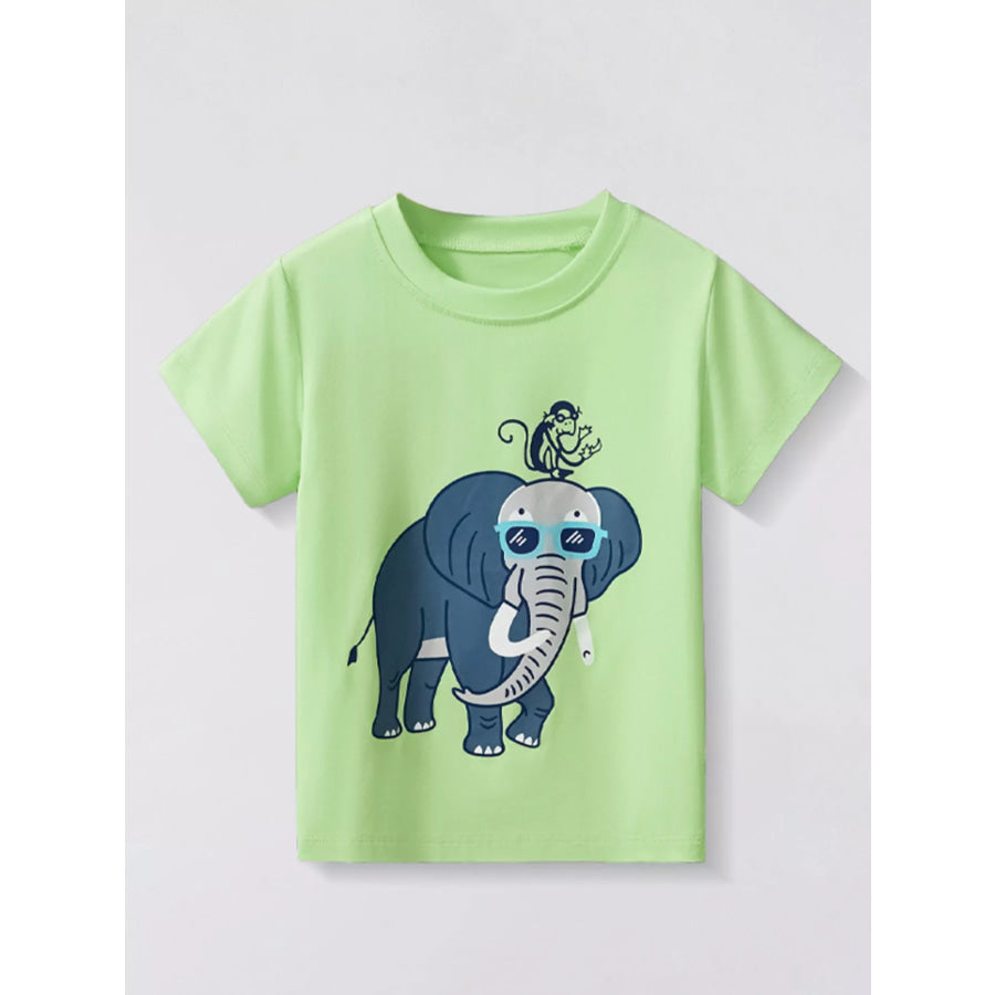 Children’s Elephant & Monkey Short Sleeve T-Shirt Light Green / 2-3Y Apparel and Accessories