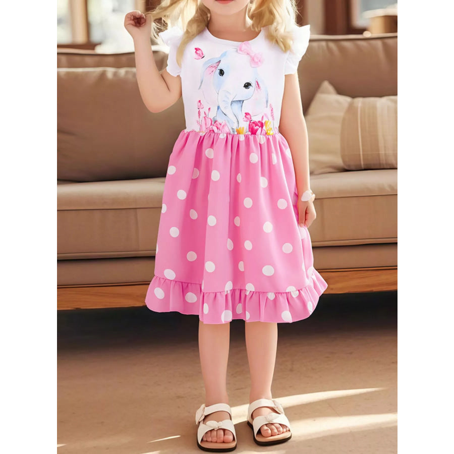 Children’s Elephant Polka Dot Ruffle Hem Dress White / 2Y Apparel and Accessories