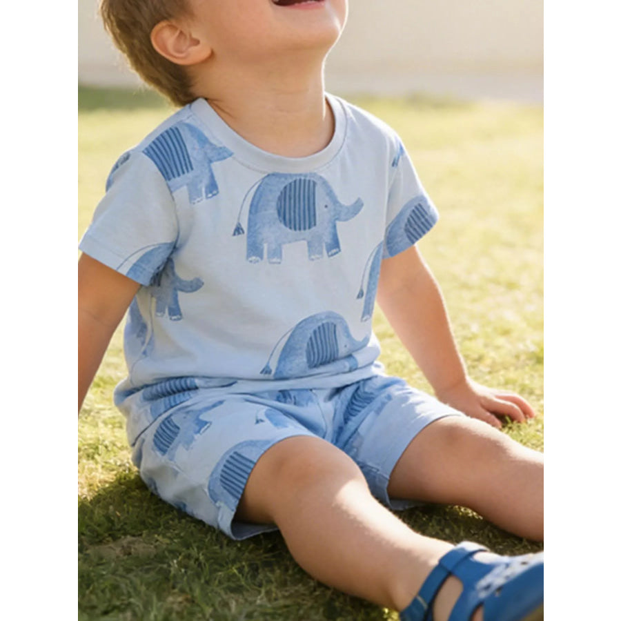 Children’s Elephant Print Tee and Shorts Set Red / 3T Apparel and Accessories