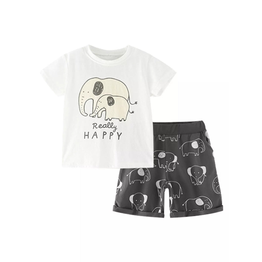 Children’s Elephant Short Sleeve Tee and Shorts Set White / 3Y Apparel and Accessories