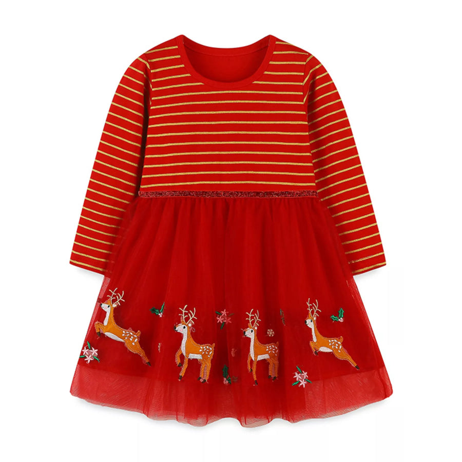 Children’s Elk Embroidered Tulle Dress Orange-Red / 2Y Apparel and Accessories