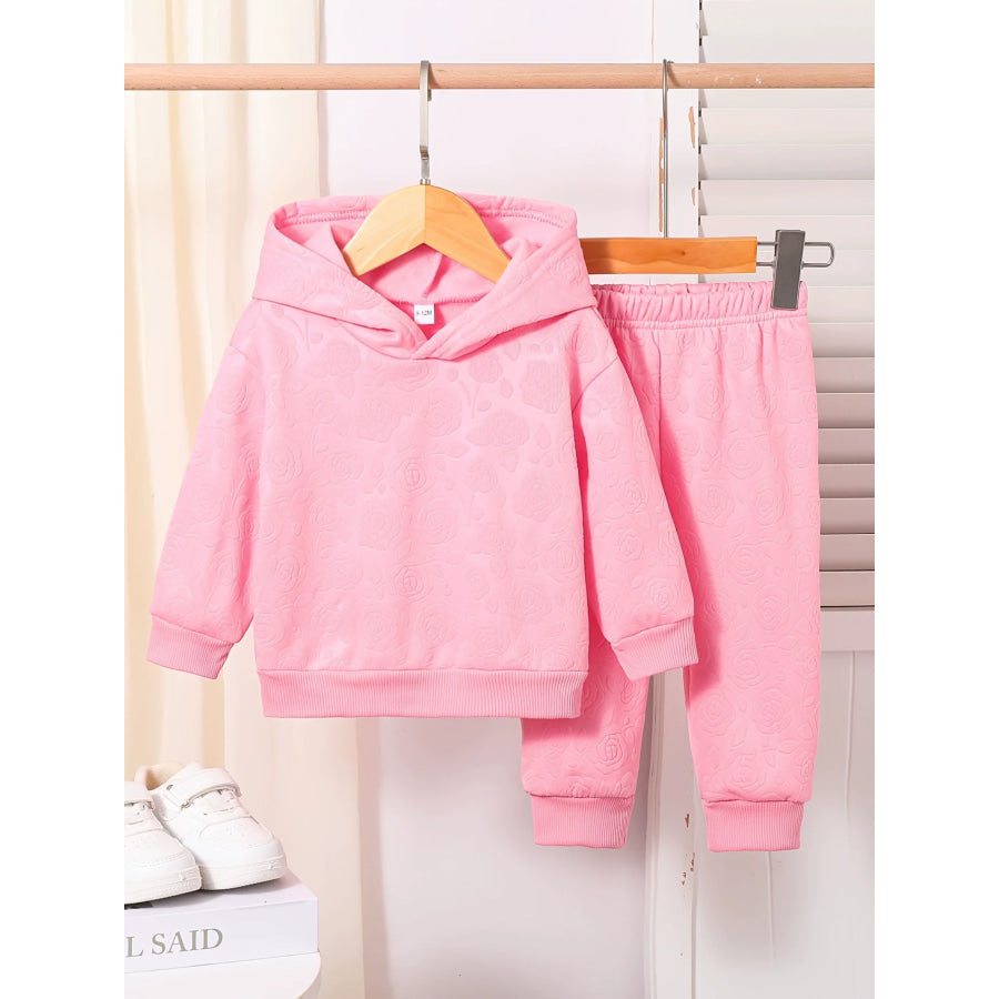 Children’s Embossed Floral Hoodie & Pants Set Pink / 6-9M Apparel and Accessories