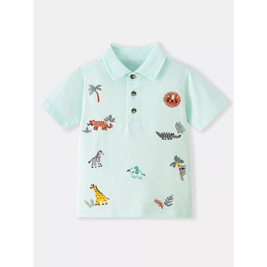 Children’s Embroidered Animal Polo Shirt Mint Blue / 2-3Y Apparel and Accessories
