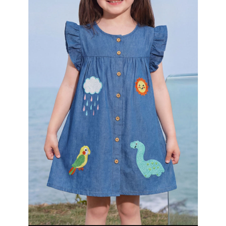 Children’s Embroidered Denim A-Line Dress Navy / 2-3 Apparel and Accessories
