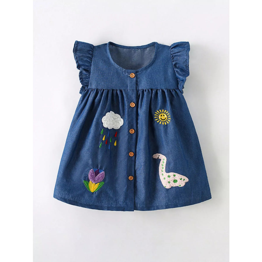 Children’s Embroidered Denim Button-Front Dress Dark / 4Y Apparel and Accessories