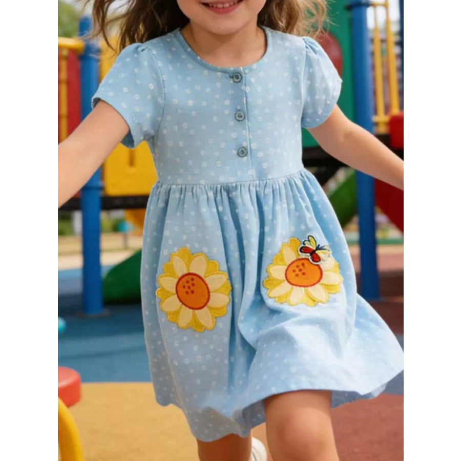 Children’s Embroidered Floral Short Sleeve Dress Light Blue / 2T Apparel and Accessories