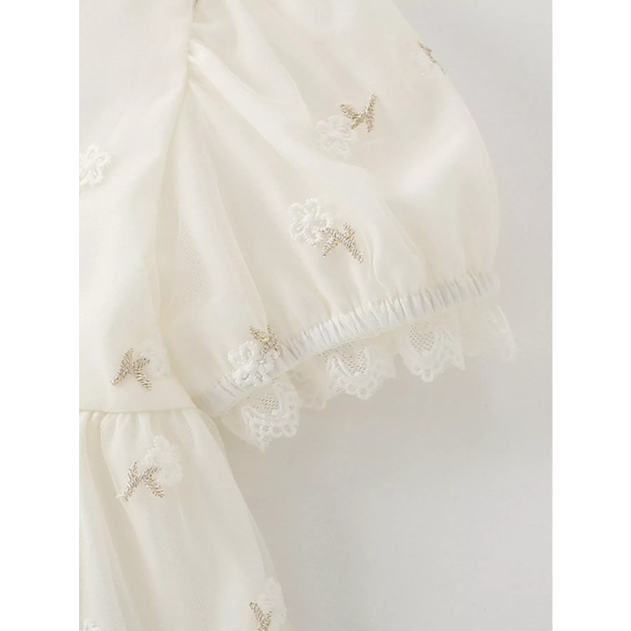 Children’s Embroidered Floral Tulle Dress with Lace Detail Apparel and Accessories