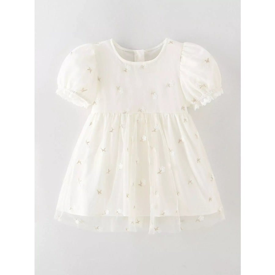 Children’s Embroidered Floral Tulle Dress with Lace Detail White / 5Y Apparel and Accessories