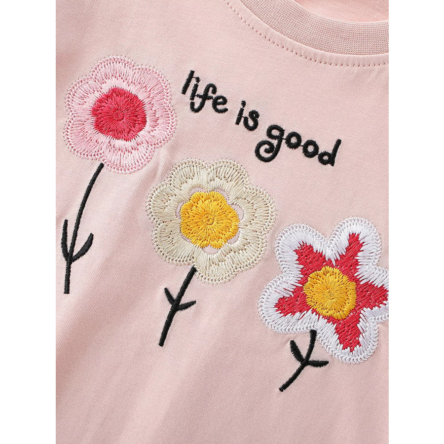 Children’s Embroidered Flower Ruffle Sleeve T-Shirt Apparel and Accessories