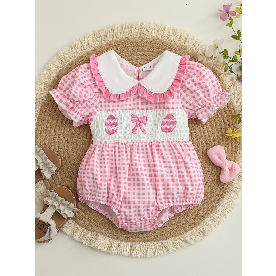 Children’s Embroidered Gingham One-Piece Pink / 0-3M Apparel and Accessories