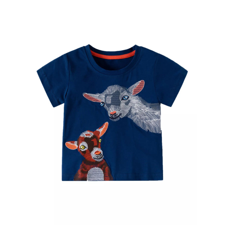 Children’s Embroidered Goat Round Neck Tee Apparel and Accessories