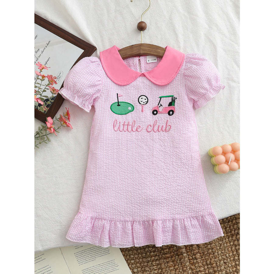 Children’s Embroidered Golf Theme Ruffle Hem Dress Pink / 6-12M Apparel and Accessories