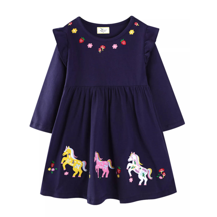 Children’s Embroidered Long Sleeve Casual Dress Dark Navy / 2T Apparel and Accessories