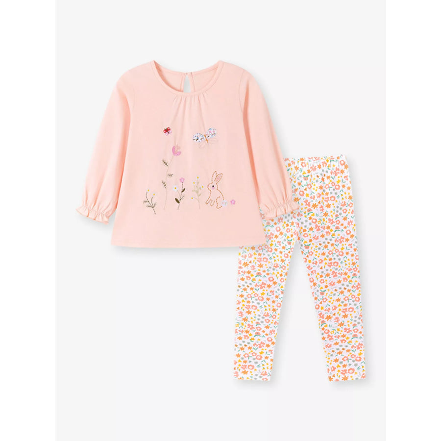 Children‘s Embroidered Long Sleeve Top and Floral Leggings Set Apparel and Accessories
