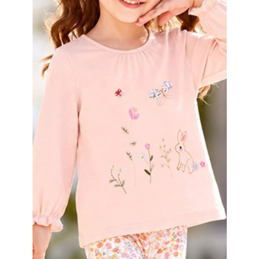 Children‘s Embroidered Long Sleeve Top and Floral Leggings Set Apparel and Accessories