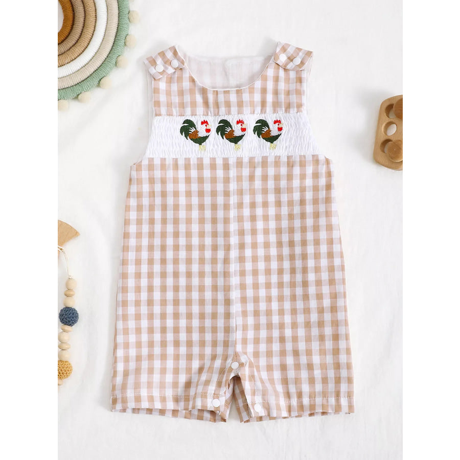 Children’s Embroidered Plaid One-Piece Romper Khaki / 0-3M Apparel and Accessories