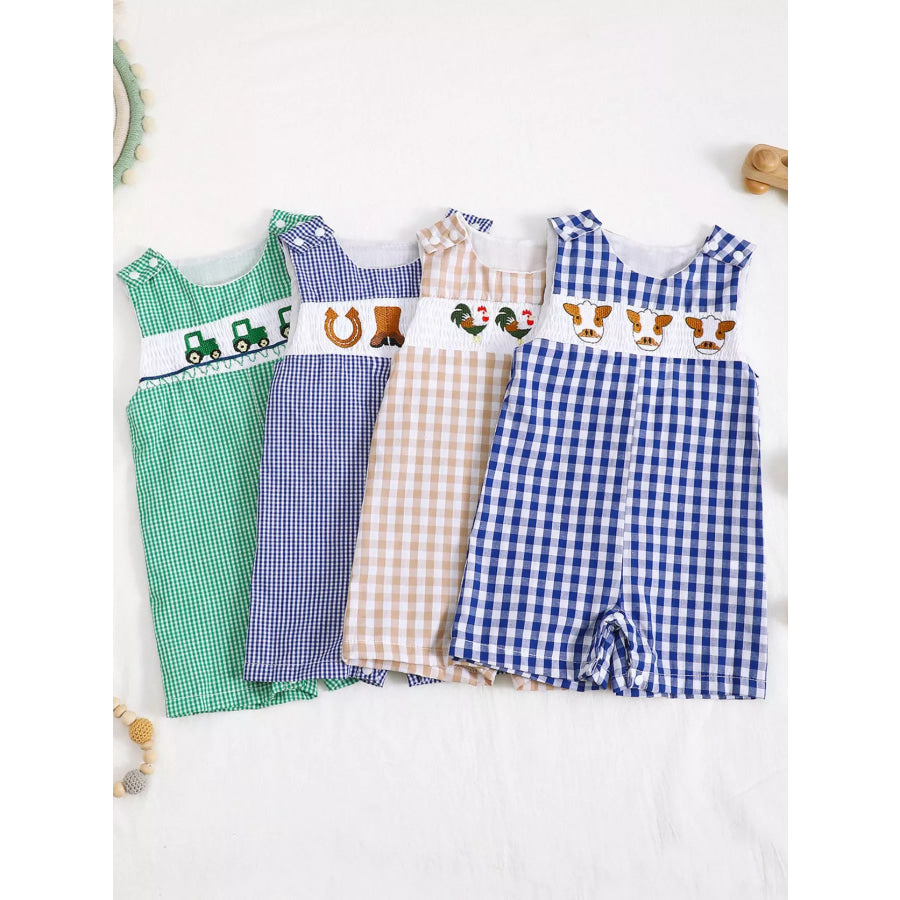 Children’s Embroidered Plaid One-Piece Romper Light Green / 0-3M Apparel and Accessories
