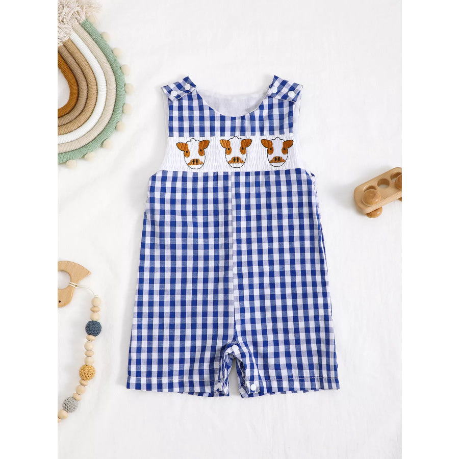 Children’s Embroidered Plaid One-Piece Romper Royal Blue / 0-3M Apparel and Accessories