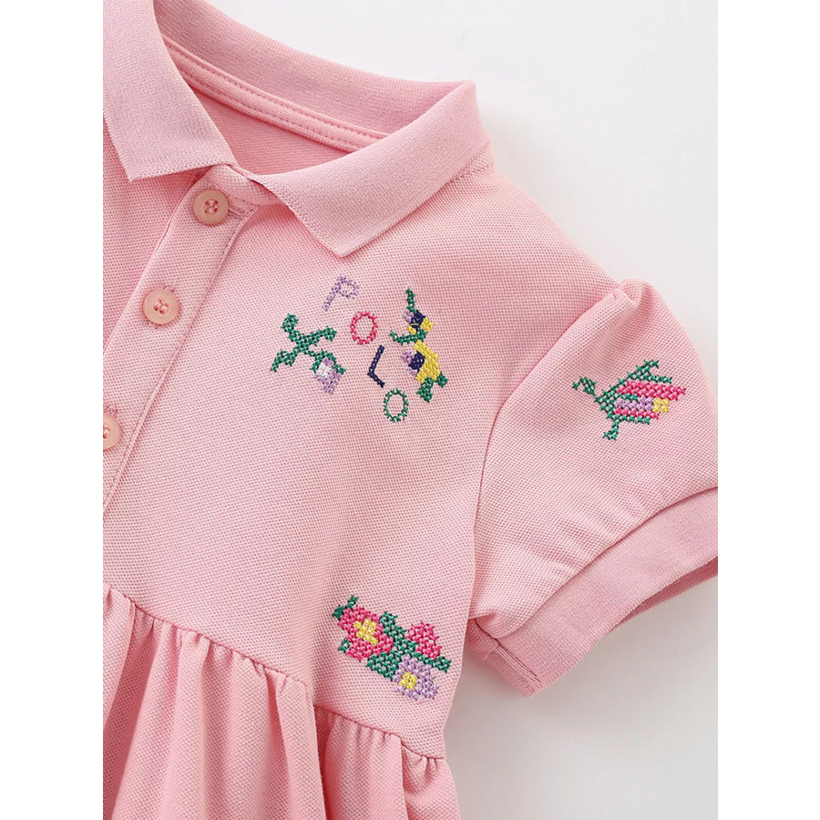 Children’s Embroidered Polo Collar Short Sleeve Dress Apparel and Accessories