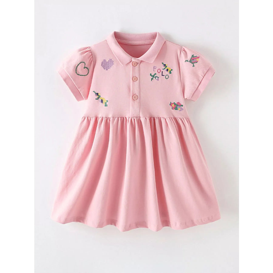 Children’s Embroidered Polo Collar Short Sleeve Dress Pink / 6Y Apparel and Accessories