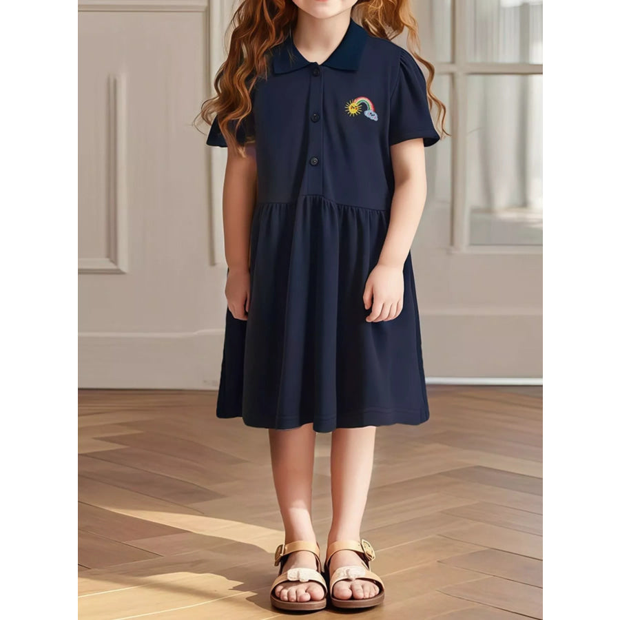 Children’s Embroidered Rainbow Polo Dress Dark Navy / 2Y Apparel and Accessories