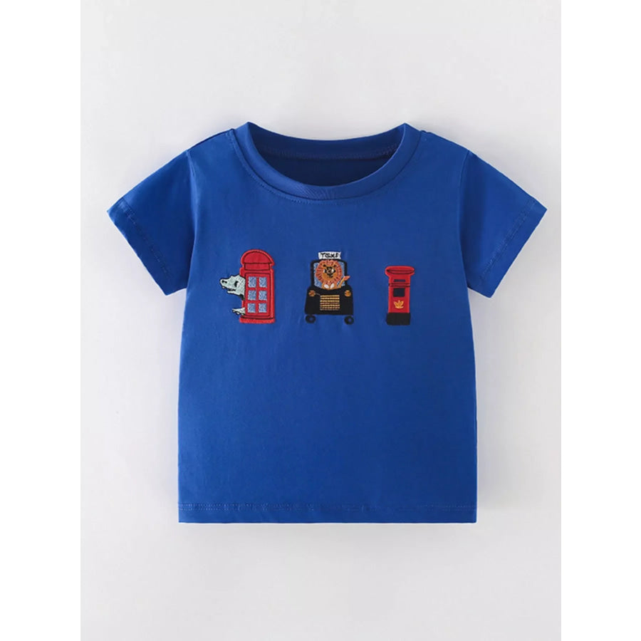 Children’s Embroidered Round Neck T-Shirt Dark Blue / 4T Apparel and Accessories