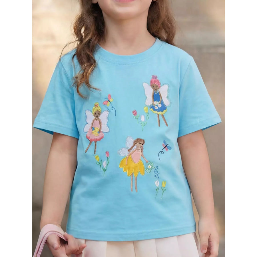 Children’s Embroidered Round Neck T-Shirt Lake Blue / 2-3 Apparel and Accessories