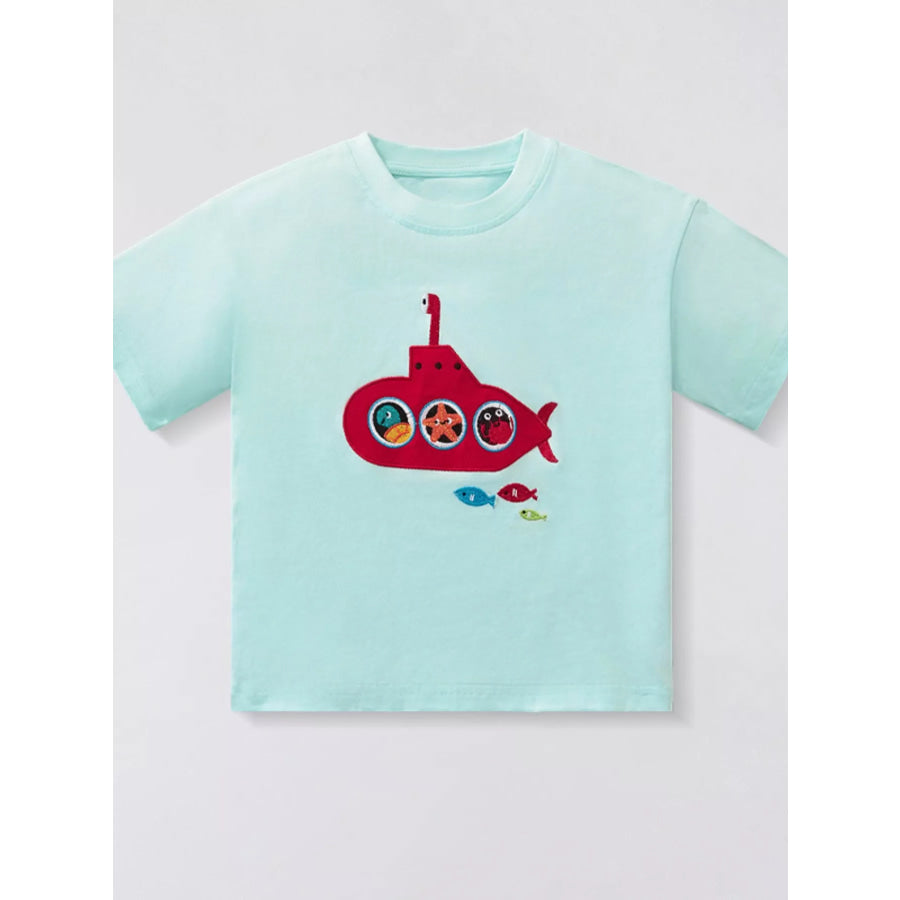 Children’s Embroidered Round Neck T-Shirt Mint Blue / 2-3Y Apparel and Accessories