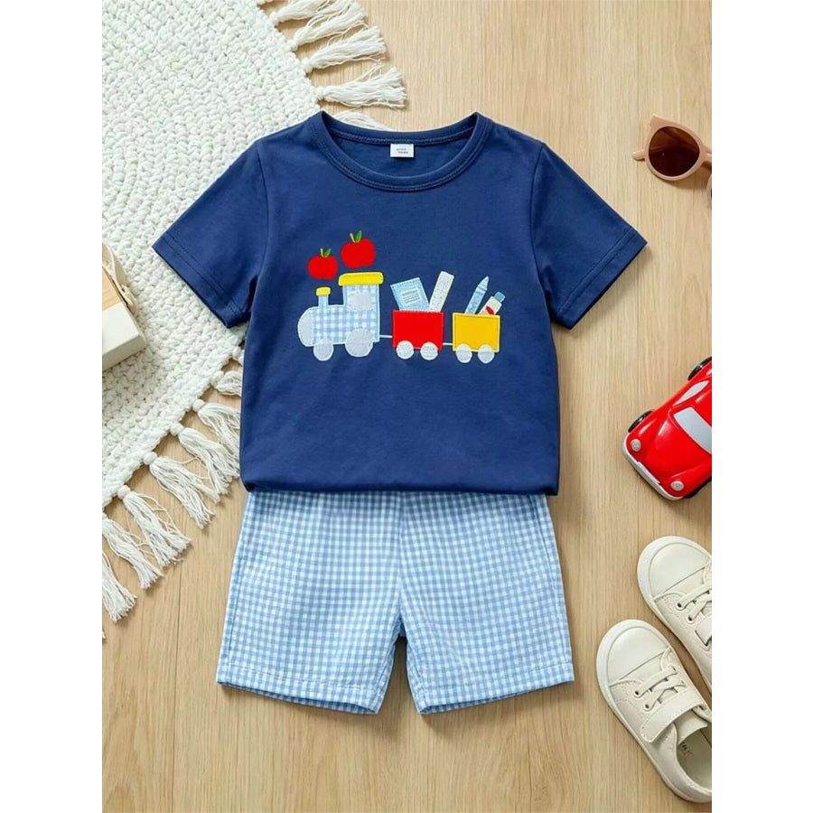 Children’s Embroidered Round Neck Tee and Shorts Set Apparel and Accessories