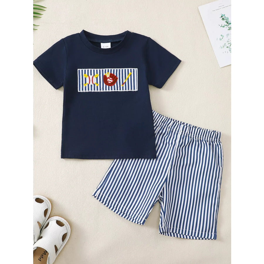 Children’s Embroidered Round Neck Tee and Shorts Set Blue / 6-12M Apparel and Accessories
