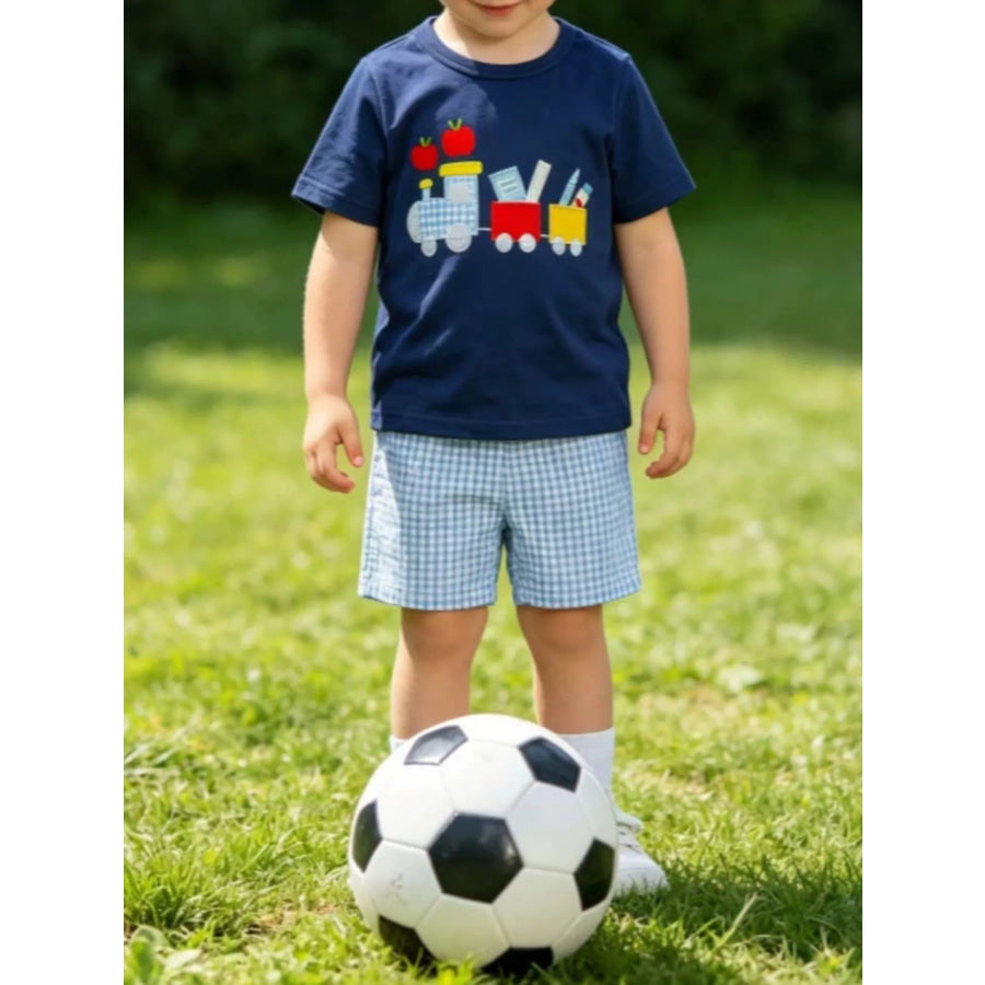 Children’s Embroidered Round Neck Tee and Shorts Set Royal Blue / 18-24M Apparel and Accessories