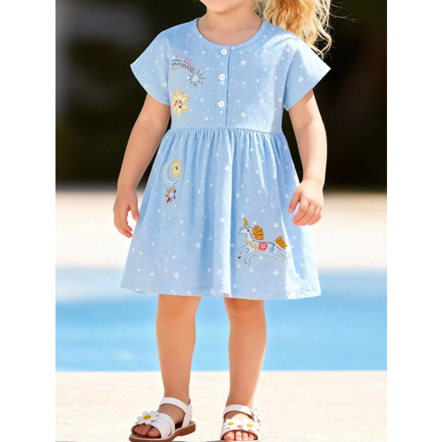 Children’s Embroidered Short Sleeve Dress Light Blue / 2Y Apparel and Accessories