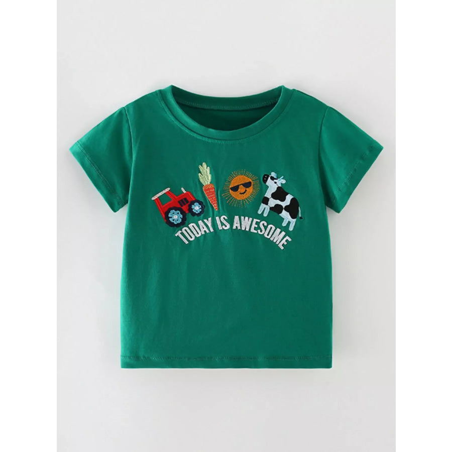 Children’s Embroidered Short Sleeve T-Shirt Dark Green / 5T Apparel and Accessories