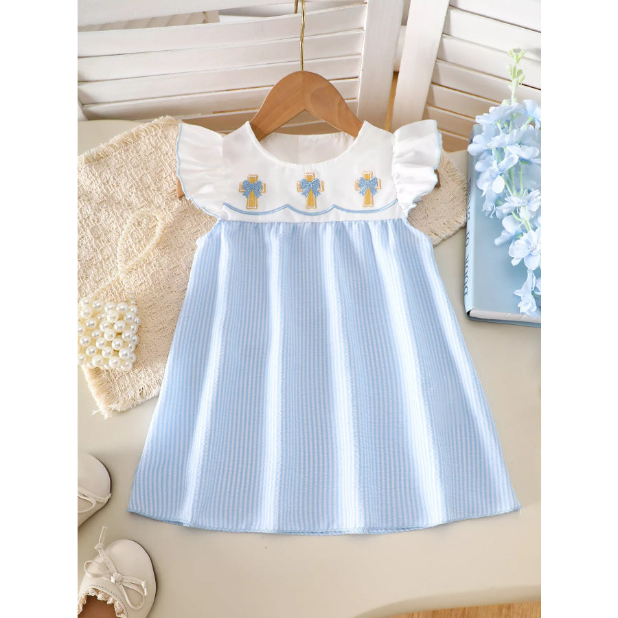 Children’s Embroidered Striped Dress Blue / 6-12M Apparel and Accessories