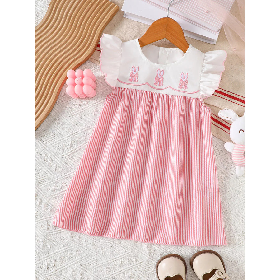 Children’s Embroidered Striped Dress Pink / 6-12M Apparel and Accessories
