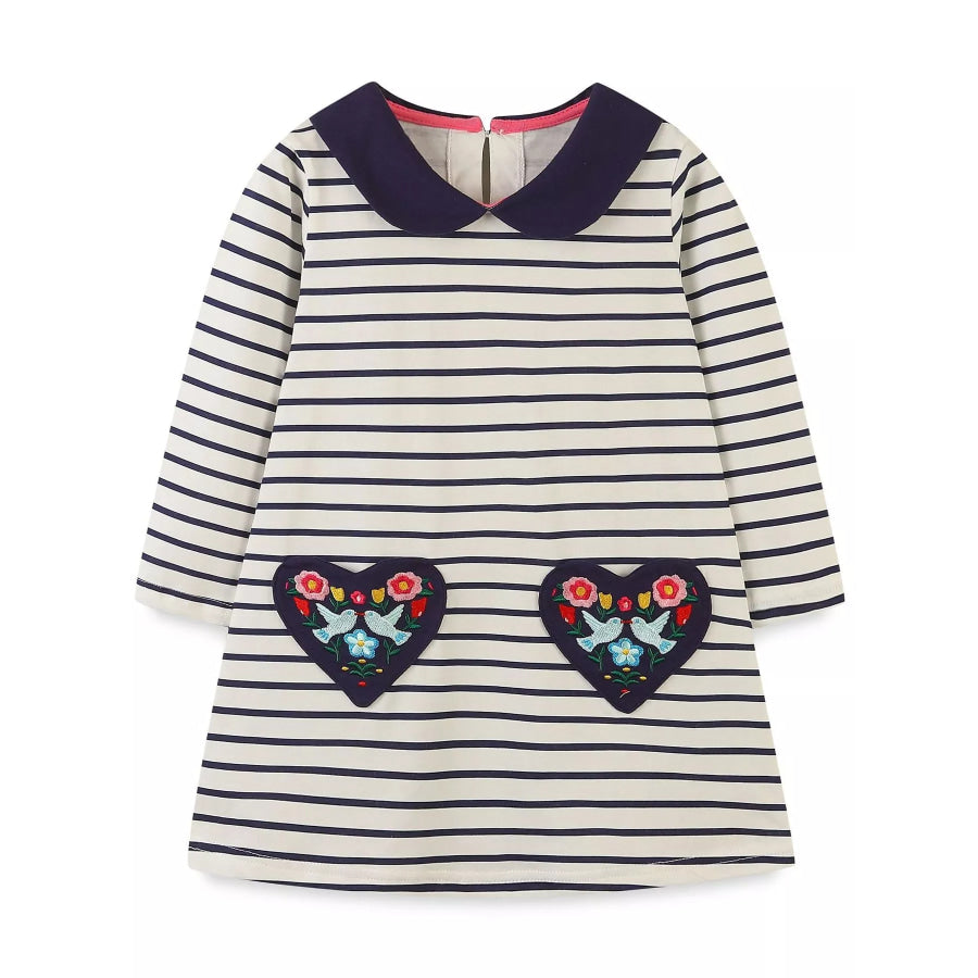 Children’s Embroidered Striped Long Sleeve Dress Apparel and Accessories