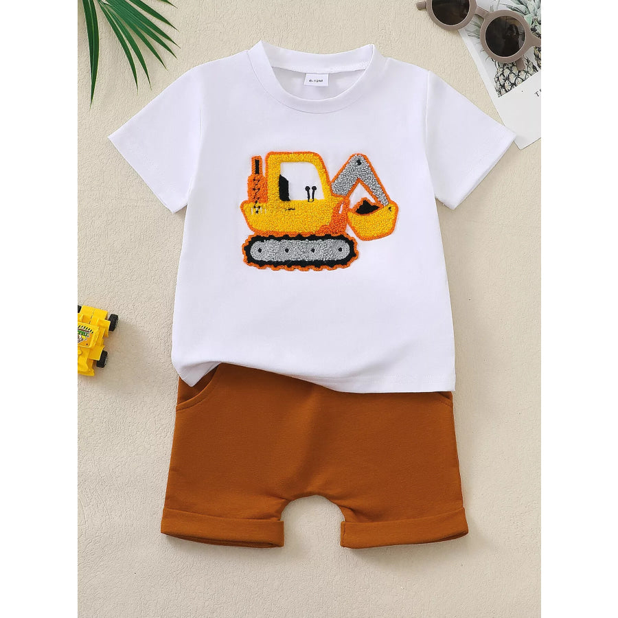 Children’s Embroidered T-shirt & Shorts Set Brown / 6-12M Apparel and Accessories