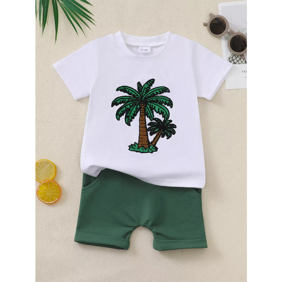 Children’s Embroidered T-shirt & Shorts Set Green / 6-12M Apparel and Accessories