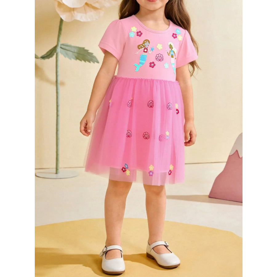 Children’s Embroidered Tulle Dress Pink / 2Y Apparel and Accessories