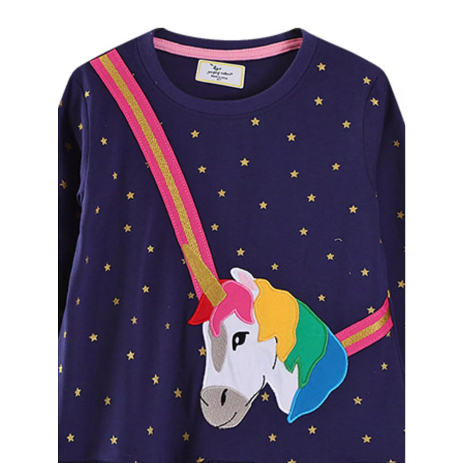 Children’s Embroidered Unicorn Long Sleeve Dress Apparel and Accessories