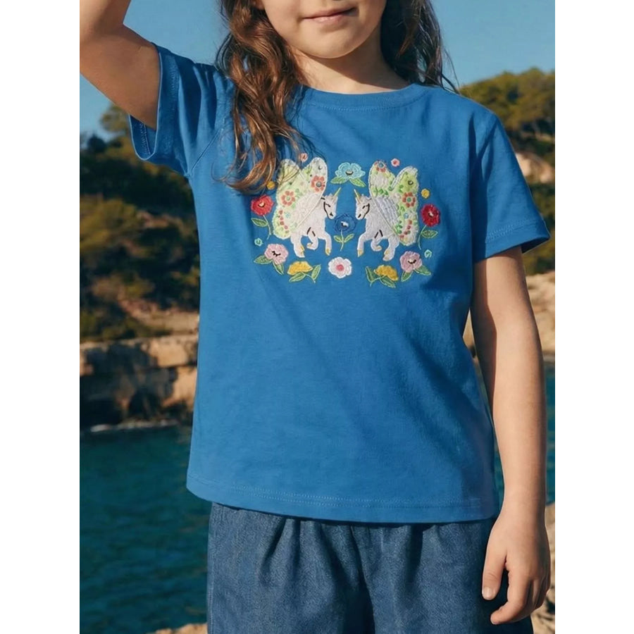 Children’s Embroidered Unicorn T-Shirt Royal Blue / 2-3 Apparel and Accessories