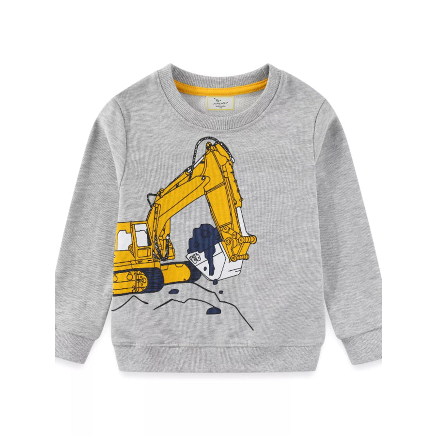 Children’s Excavator Crew Neck Sweatshirt Gray / 2T Apparel and Accessories