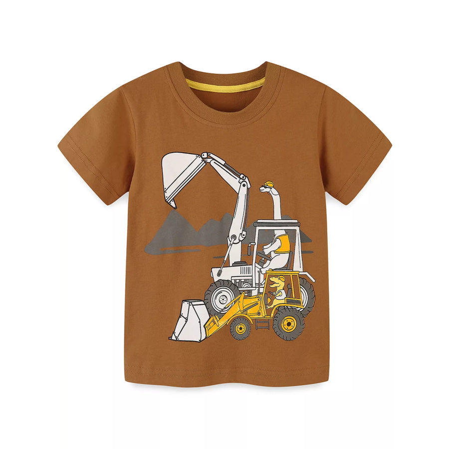 Children’s Excavator & Dinosaur Graphic T-Shirt Brown / 2Y Apparel and Accessories