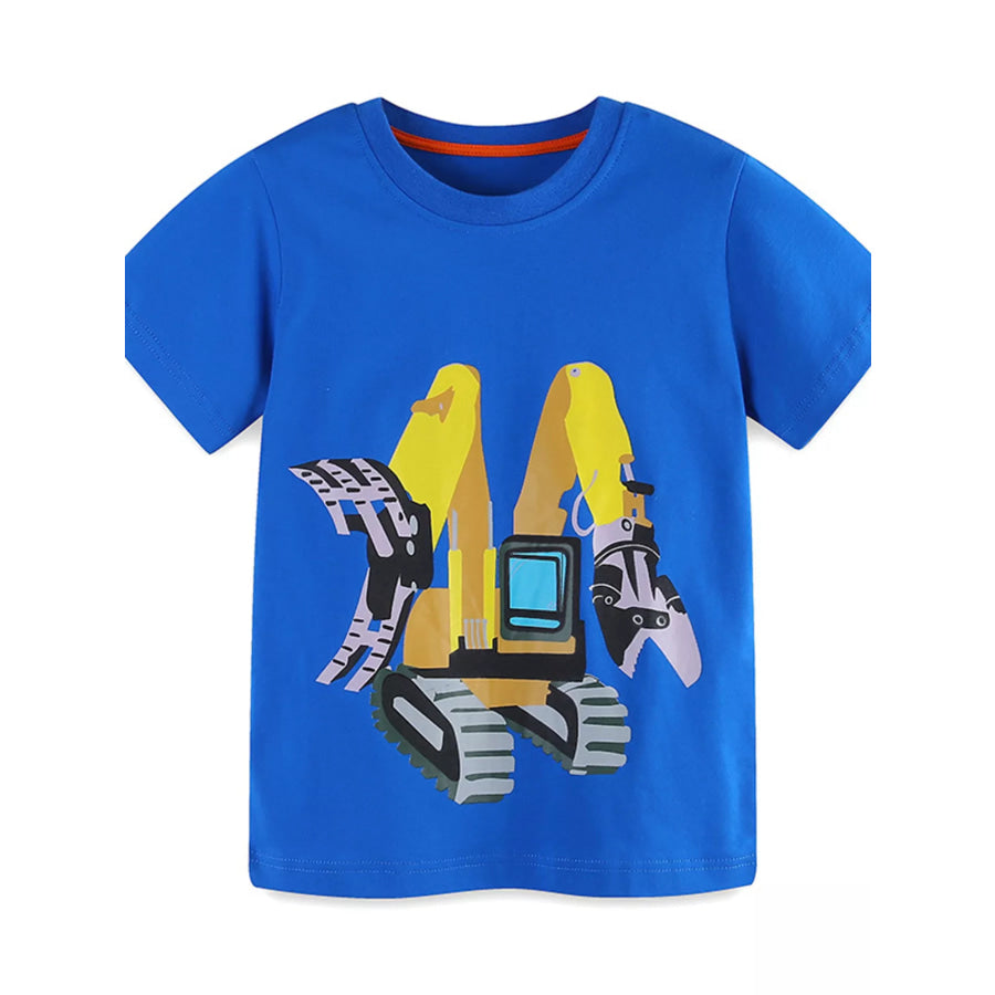 Children’s Excavator Graphic Round Neck T-Shirt Royal Blue / 2Y Apparel and Accessories