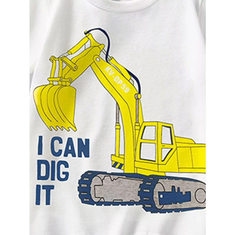 Children’s Excavator Graphic Round Neck Tee Apparel and Accessories