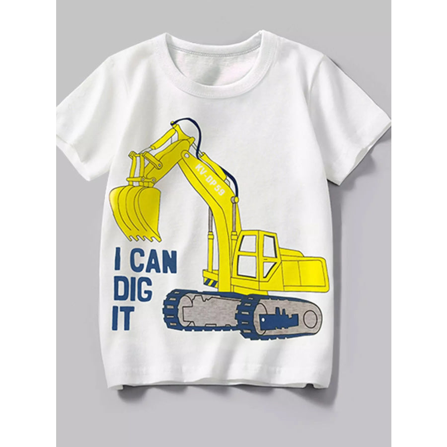 Children’s Excavator Graphic Round Neck Tee White / 3Y Apparel and Accessories