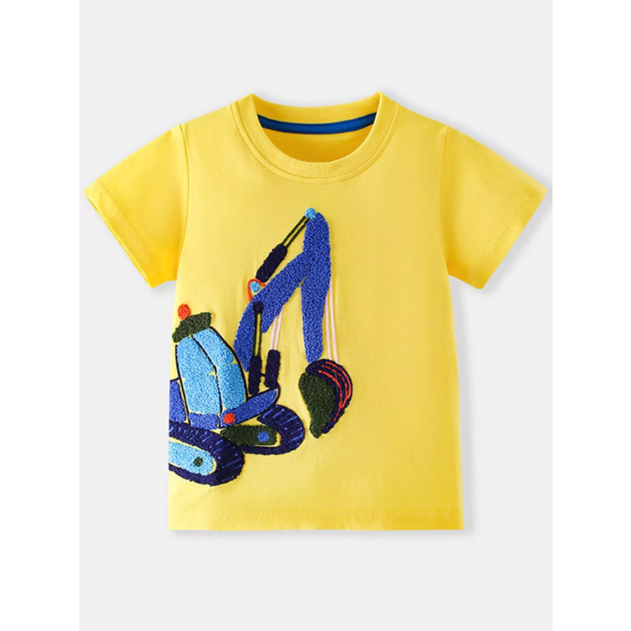 Children’s Excavator Patch Short Sleeve T-Shirt Yellow / 2-3Y Apparel and Accessories