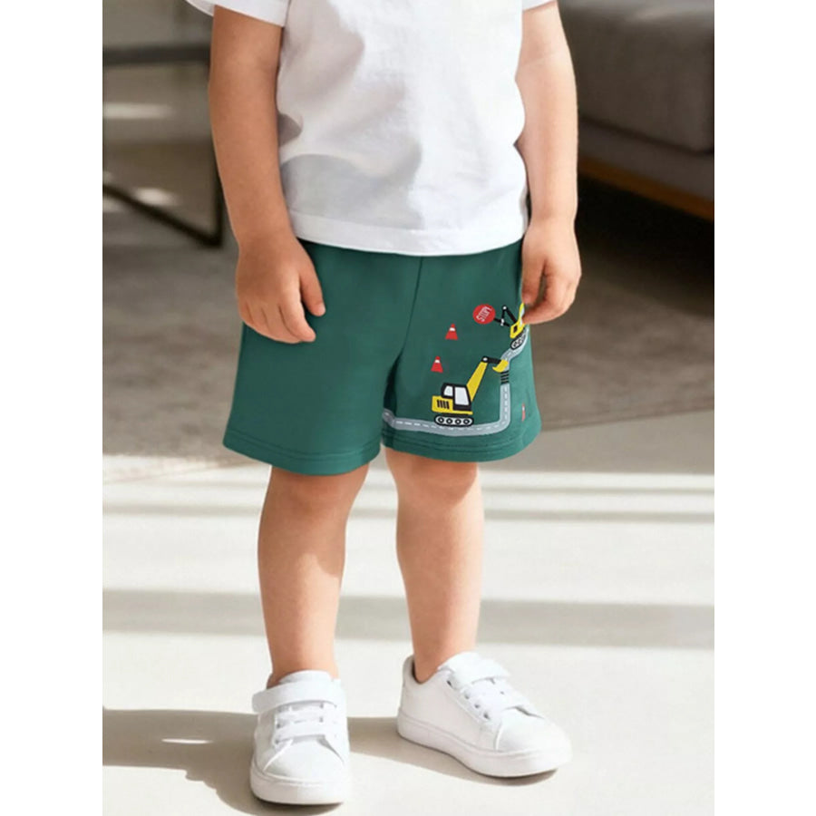 Children’s Excavator Print Drawstring Shorts Dark Green / 2Y Apparel and Accessories